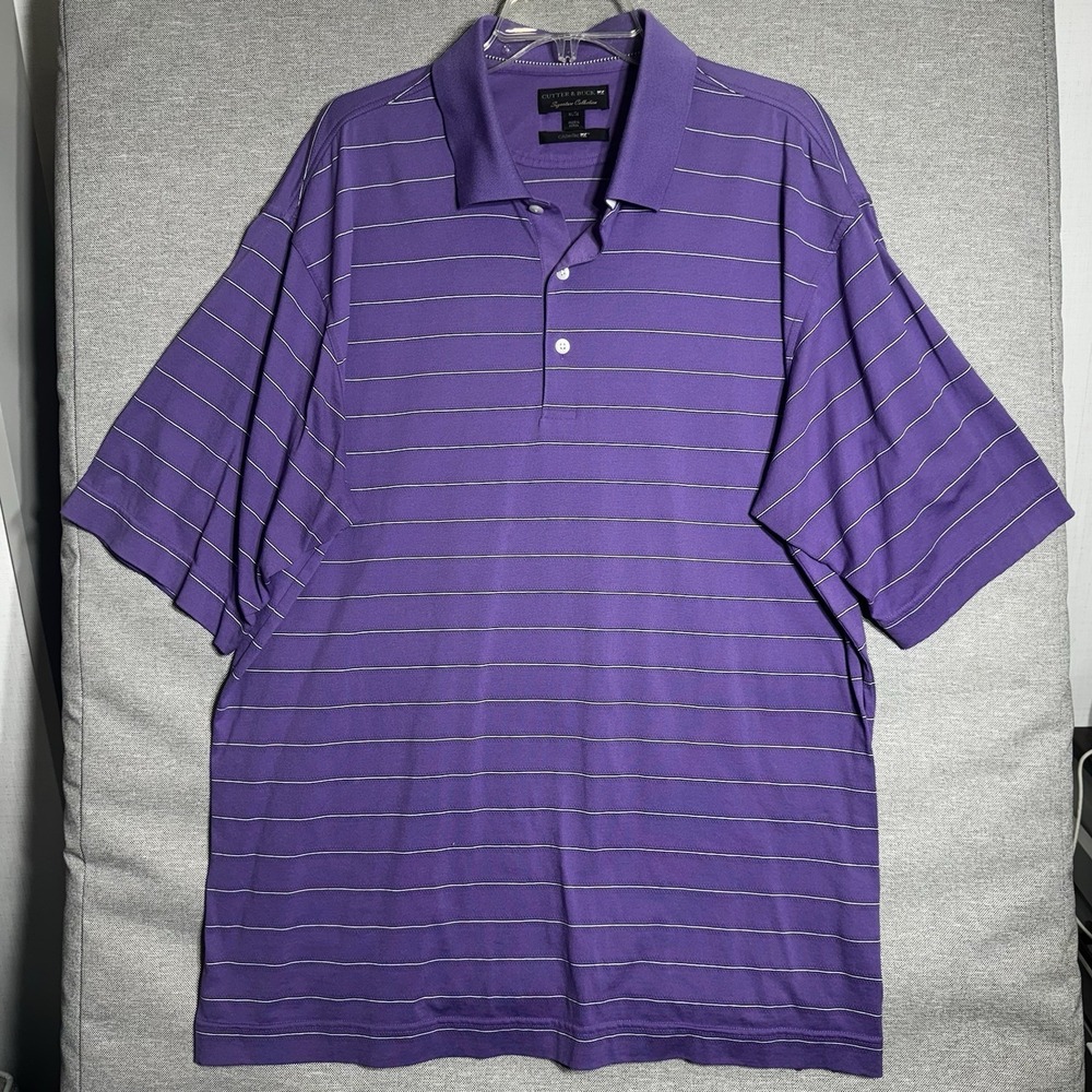 Cutter & Buck Purple Striped Short Sleeve Polo Shirt XLarge Golf DryTec